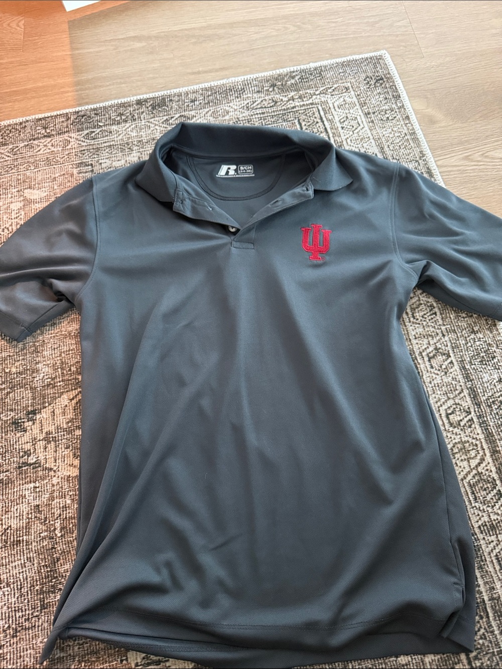 Russell Athletic Charcoal Polo with Red IU Logo